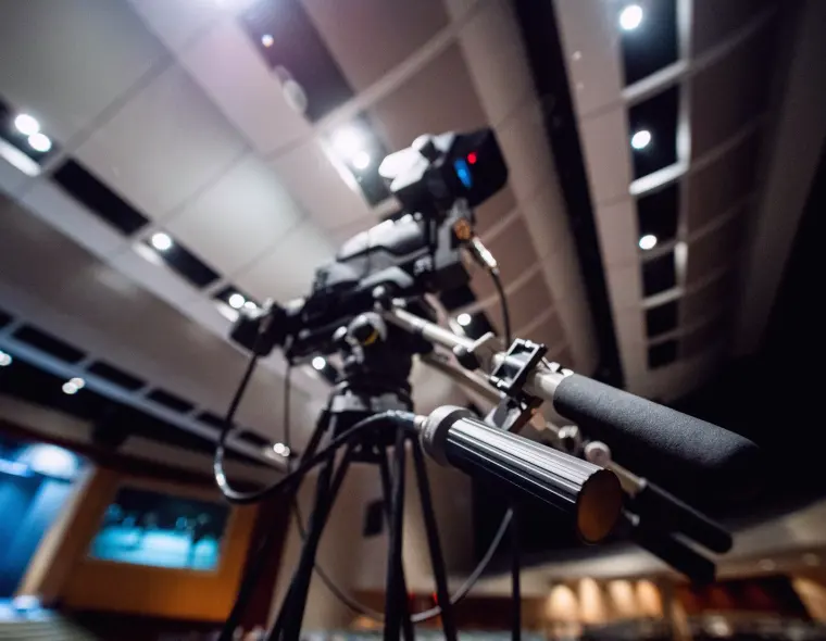 Camera positions marked out on the studio floor